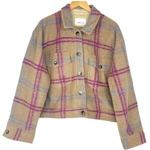 Aritzia Wilfred Free Wool Blend Plaid Pattern Boxy Autumn Shirt Shacket XL